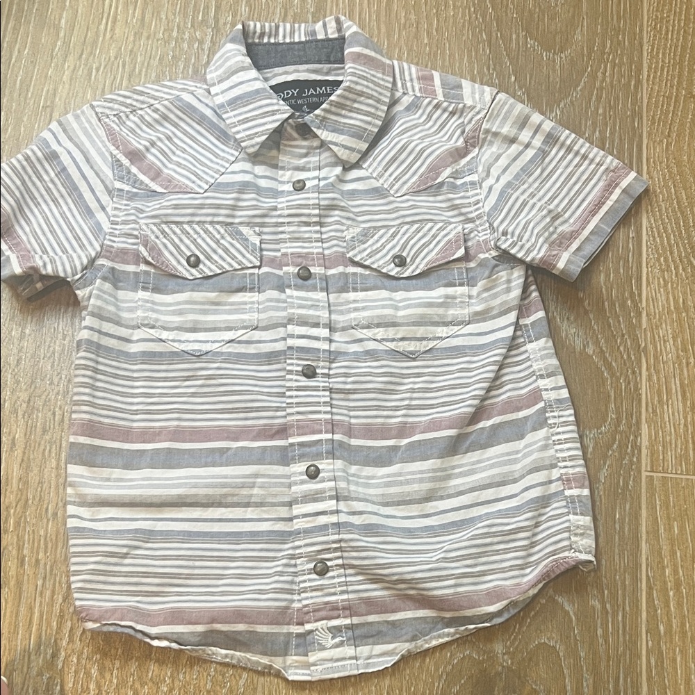 Kids Striped Button-Down Shirt - Gray and Brown